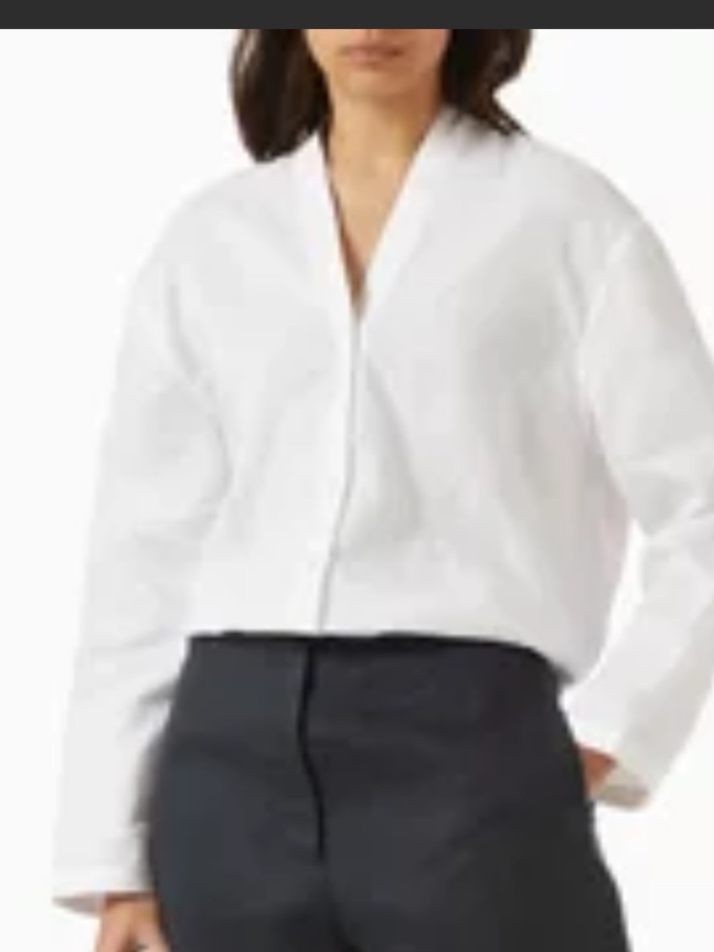 COS White Cropped V-Neck Poplin Shirt
